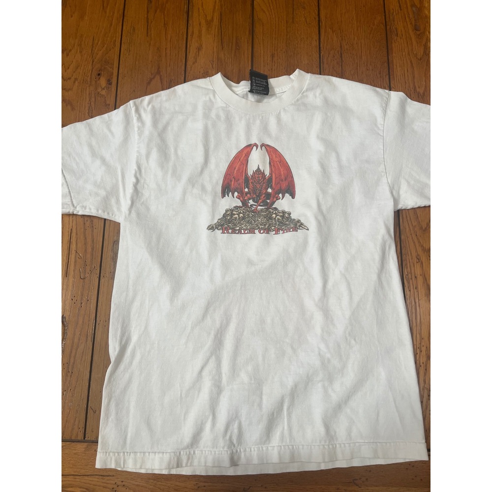 Vintage 2002 Top Heavy Realm of Fire Dragon T-Shirt Mens Large White Fantasy Tee